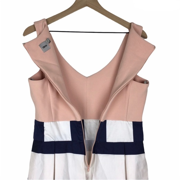 ASOS Skater Dress Stripe Fit Flare Skirt Colorblock Wedding Guest Attire Size 8 - Picture 7 of 13